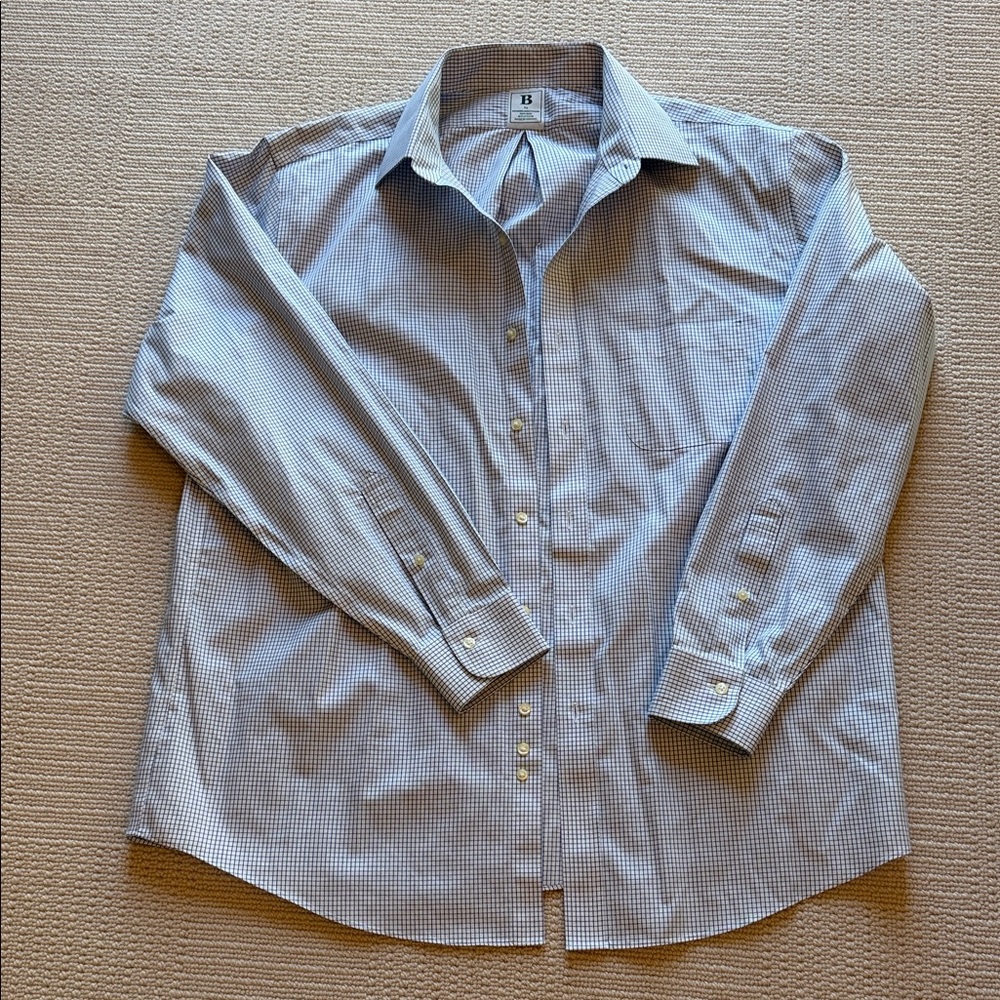 Brooks Brothers non Iron Light Blue Checkered Dress Shirt 16 1/2 34-35